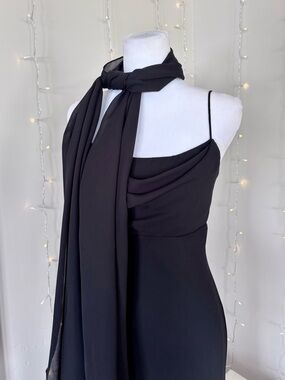 Vintage Michaelangelo Black Cowl Neck Maxi Dress + Scarf